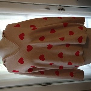 Marbled women's hoodie sweater red hearts size Xl